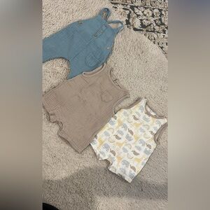 Neutral and Blue Baby Romper Set - Soft Cotton Gauze